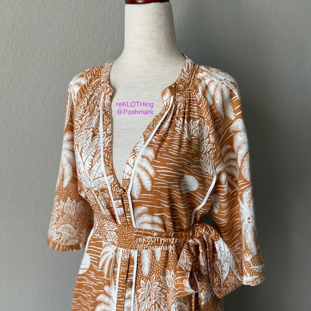 🛍H&M Kaftan Linen-blend Terracotta Midi Maxi Dres - Picture 2 of 16